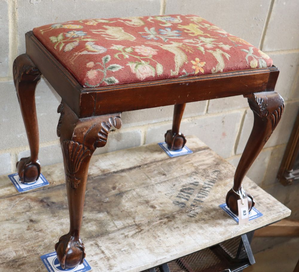 A George I style mahogany dressing stool, W.59cm, D.42cm, H.50cm